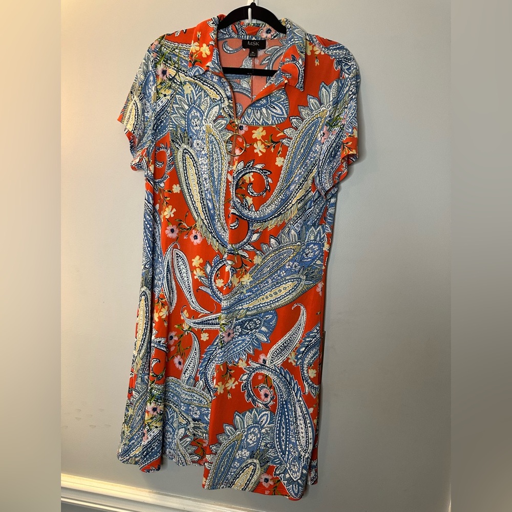 MSK Orange and Blue Paisley Dress